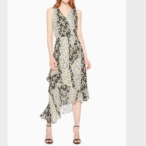 NEW! Parker Asymmetrical Silk Dress Blossom Stripe Black Floral Sleeveless - XS